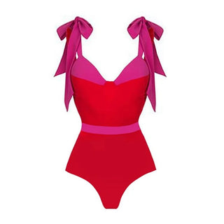 Colored bow tie swimsuit set for women