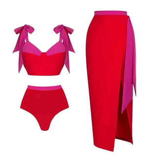 Colored bow tie swimsuit set for women
